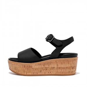 Black Fitflop Eloise Cork Wrap Women's Wedge Sandals | MY-CZNVMS432