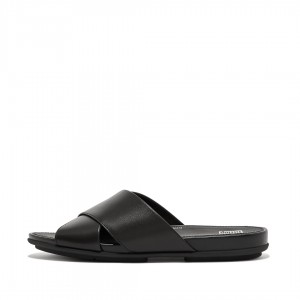 Black Fitflop Gracie Cross Slides Women's Slides | MY-YZWTUS361