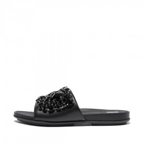 Black Fitflop Gracie Leather Women's Slides | MY-YFJMQP218