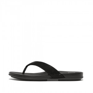 Black Fitflop Gracie Microfibre Women's Flip Flops | MY-CSDITK842