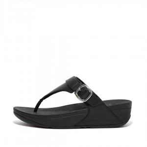 Black Fitflop Lulu Adjustable Leather Women's Toe-Post Sandals | MY-RPINGC702