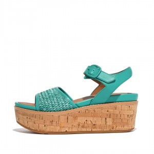 Blue Fitflop Eloise Faux Raffia Back Strap Women's Wedge Sandals | MY-VLWSBK538