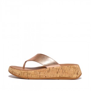 Gold Fitflop F-Mode Metallic & Cork Women's Sandals | MY-KCWMRG087