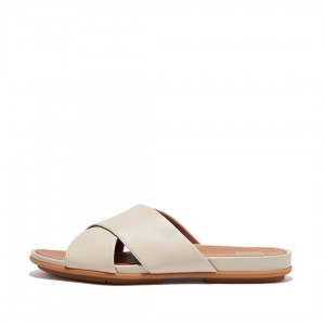 Grey Beige Fitflop Gracie Cross Slides Women's Slides | MY-AFYBPO724