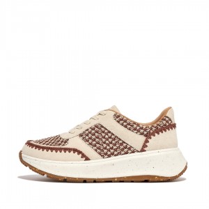 Grey Brown Fitflop F-Mode Crochet Knit Polyester Women's Sneakers | MY-TVHYNP790