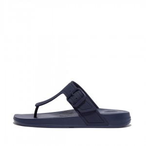 Navy Fitflop Iqushion Adjustable Buckle Women's Flip Flops | MY-RVBTLH573