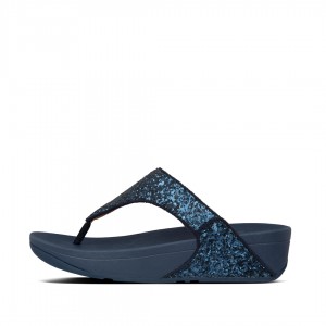 Navy Fitflop Lulu Glitter Women's Toe-Post Sandals | MY-HBILZG503