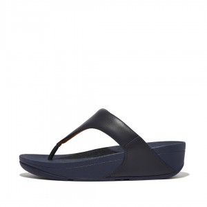 Navy Fitflop Lulu Leather Women's Toe-Post Sandals | MY-BKJQCM168