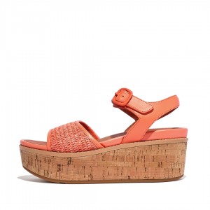 Orange Fitflop Eloise Faux Raffia Back Strap Women's Wedge Sandals | MY-JQUOET047