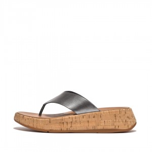 Silver Fitflop F-Mode Metallic & Cork Women's Sandals | MY-GIQAED812