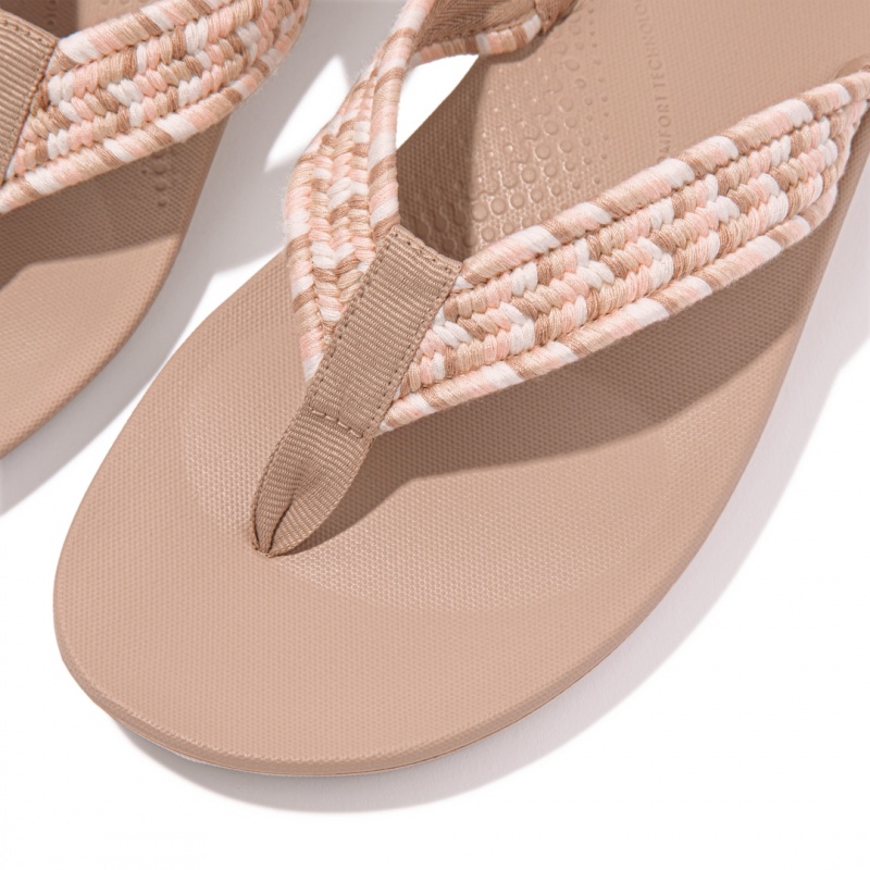 Beige Fitflop Iqushion Cotton Webbing Flip Flops Women's Flip Flops | MY-KWOFXQ697