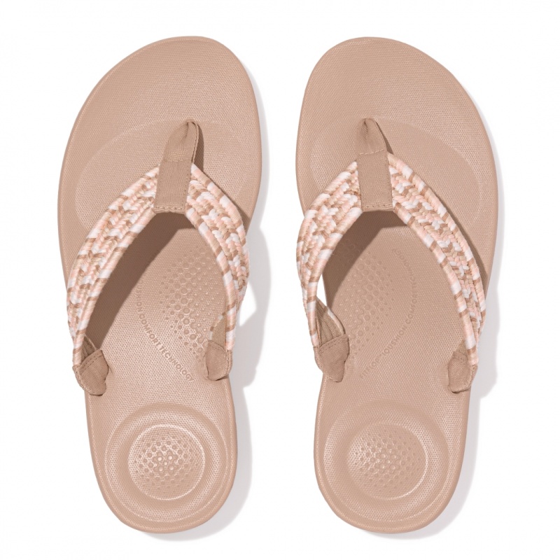 Beige Fitflop Iqushion Cotton Webbing Flip Flops Women's Flip Flops | MY-KWOFXQ697