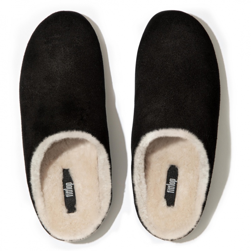 Black Fitflop Chrissie Shearling Women's Slippers | MY-UTLYPN368