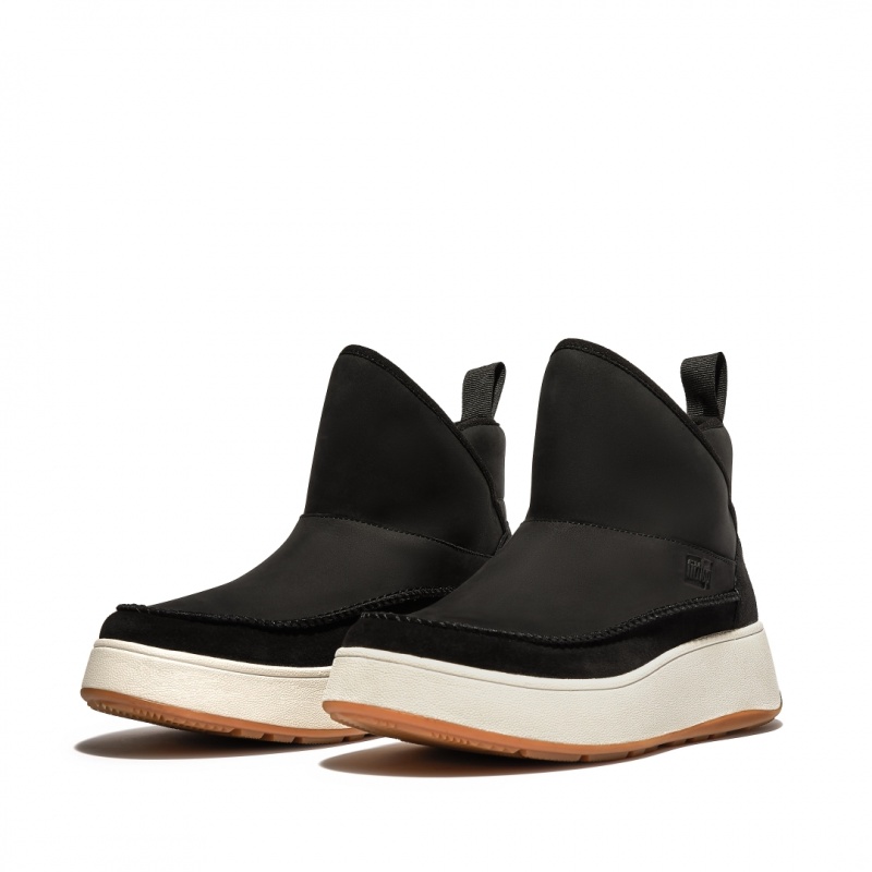 Black Fitflop F-Mode Nubuck Mix Flatform Bootie Women's Sneakers | MY-BSCVXJ293