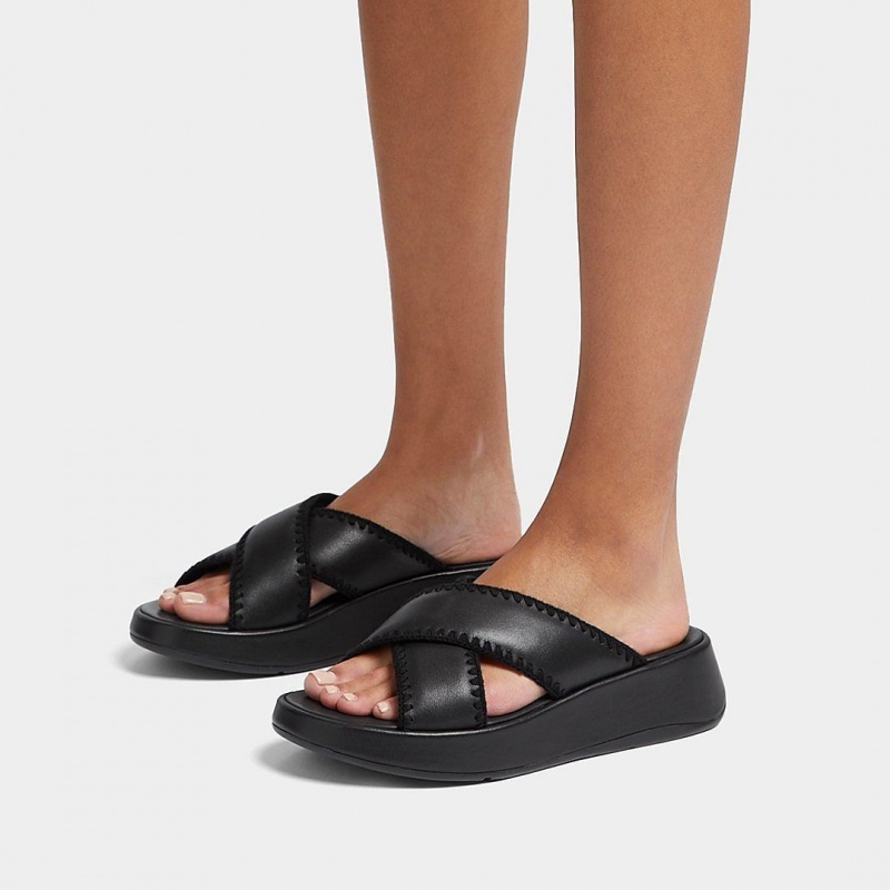 Black Fitflop F-Mode Slides Women's Slides | MY-RVGCWL415