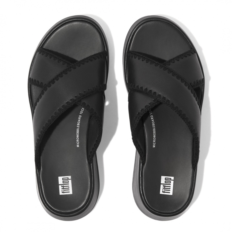 Black Fitflop F-Mode Slides Women's Slides | MY-RVGCWL415