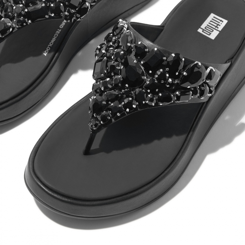 Black Fitflop F-Mode Women's Flip Flops | MY-TQYFUR610