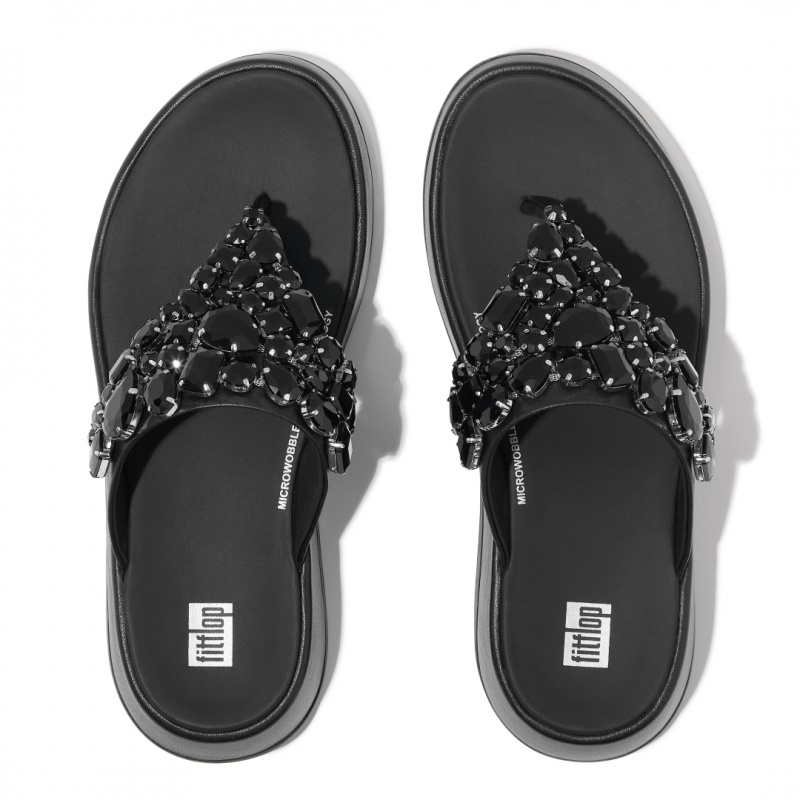 Black Fitflop F-Mode Women's Flip Flops | MY-TQYFUR610