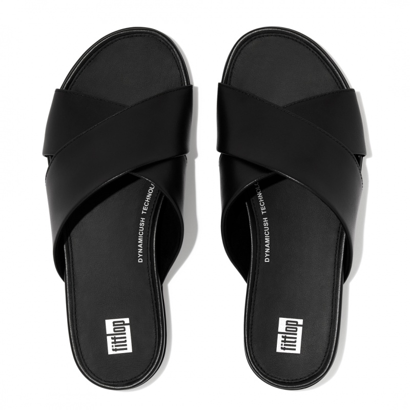 Black Fitflop Gracie Cross Slides Women's Slides | MY-YZWTUS361