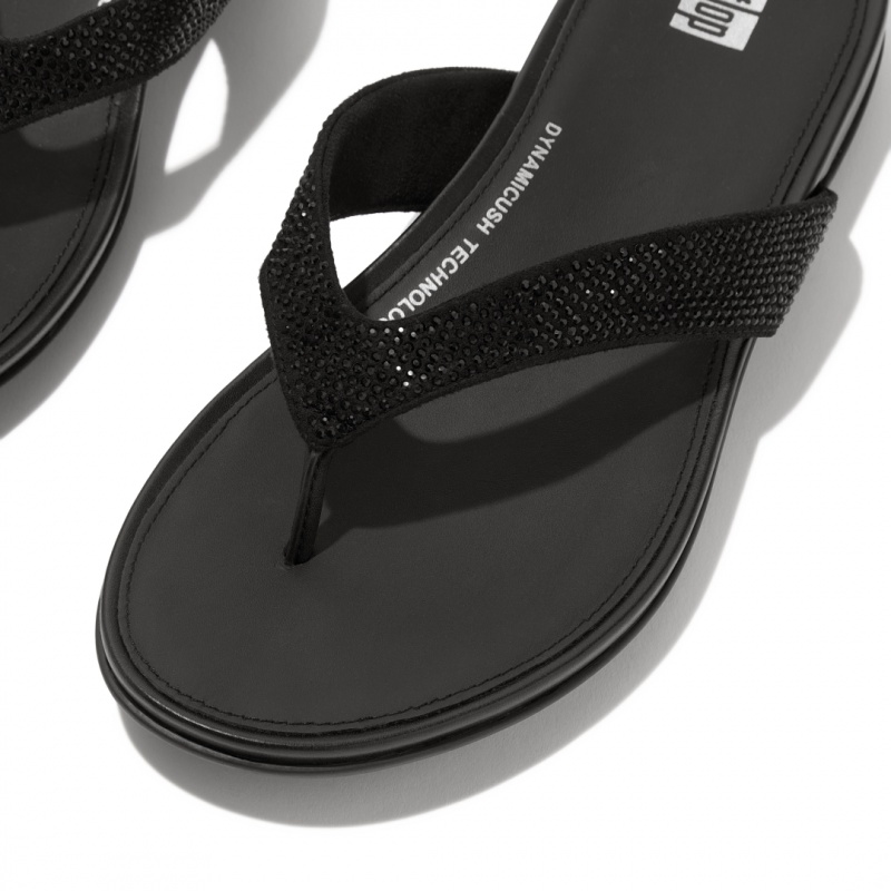 Black Fitflop Gracie Microfibre Women's Flip Flops | MY-CSDITK842