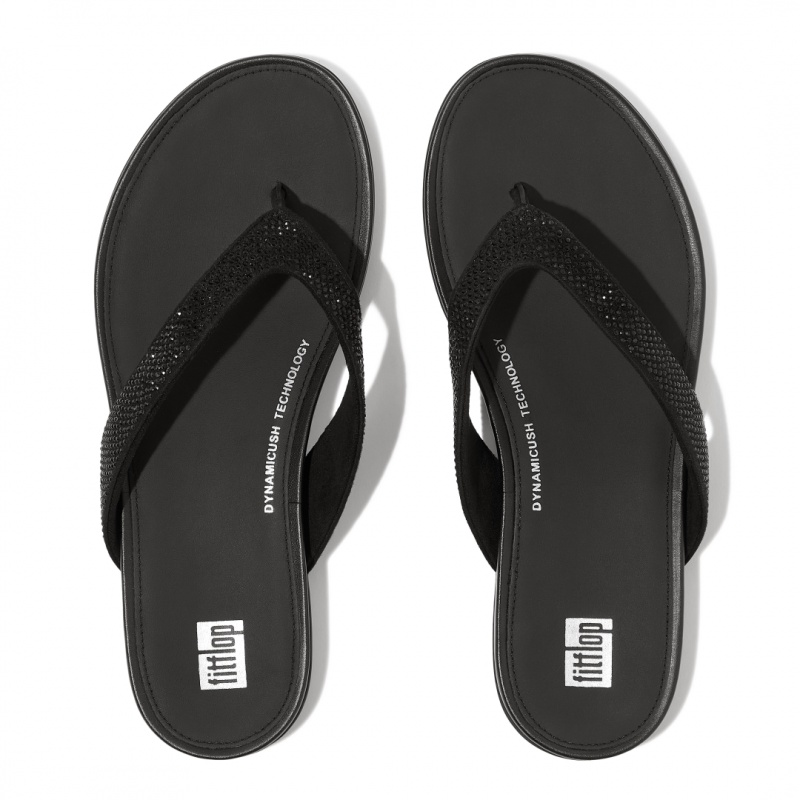 Black Fitflop Gracie Microfibre Women's Flip Flops | MY-CSDITK842