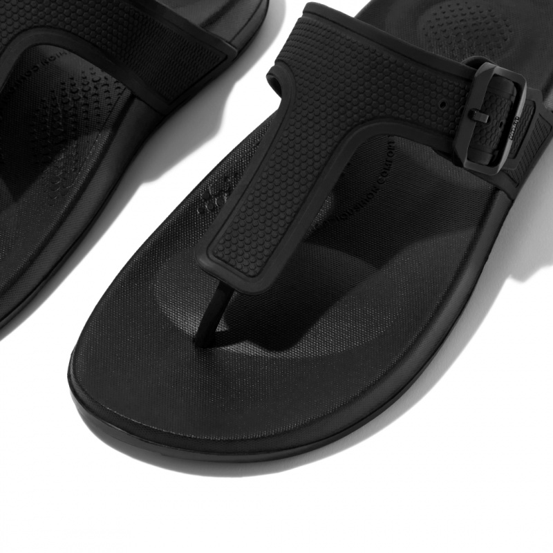 Black Fitflop Iqushion Adjustable Buckle Women's Flip Flops | MY-EYKBOW309