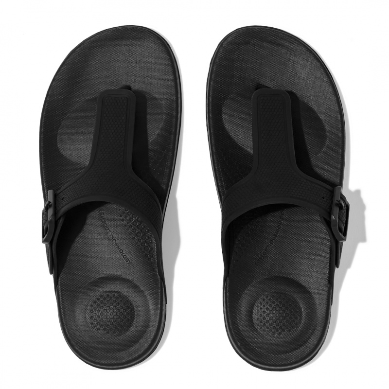 Black Fitflop Iqushion Adjustable Buckle Women's Flip Flops | MY-EYKBOW309