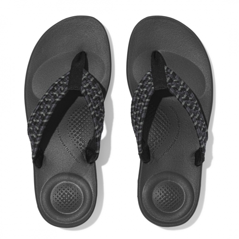 Black Fitflop Iqushion Cotton Webbing Flip Flops Women's Flip Flops | MY-BHFGAX326