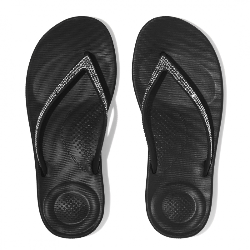 Black Fitflop Iqushion Sparkle Women's Flip Flops | MY-KQYMRZ385