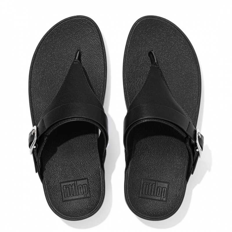 Black Fitflop Lulu Adjustable Leather Women's Toe-Post Sandals | MY-RPINGC702