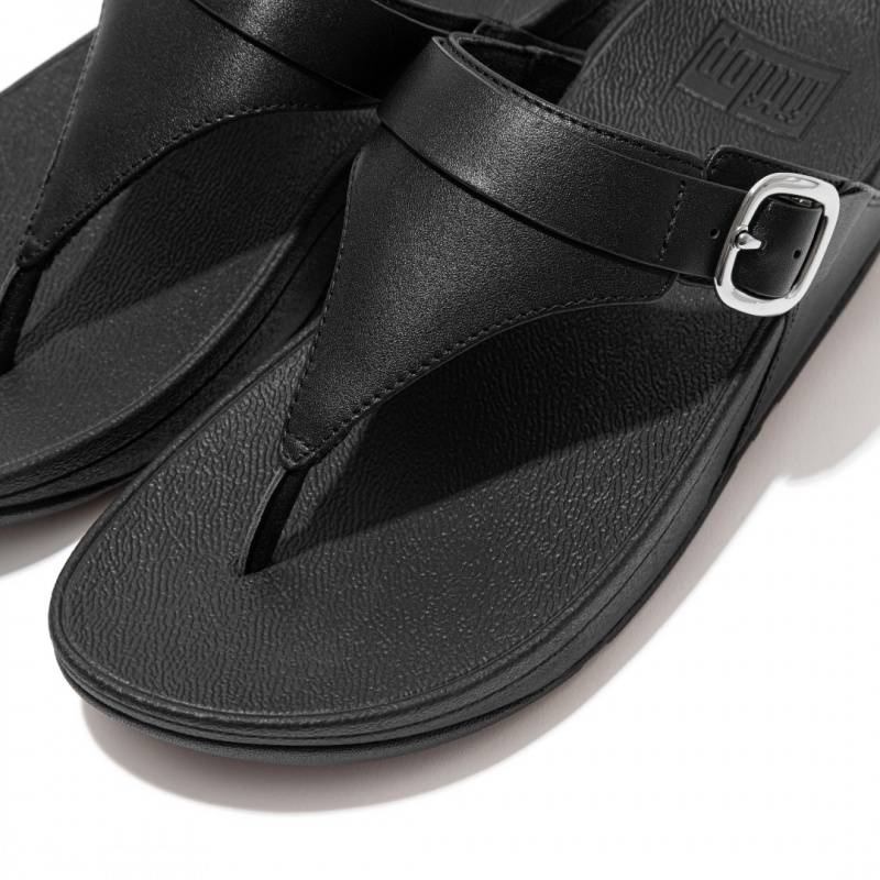 Black Fitflop Lulu Adjustable Leather Women's Toe-Post Sandals | MY-RPINGC702