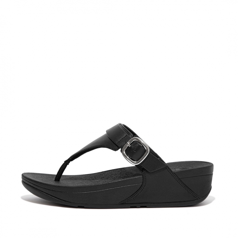 Black Fitflop Lulu Adjustable Leather Women\'s Toe-Post Sandals | MY-RPINGC702