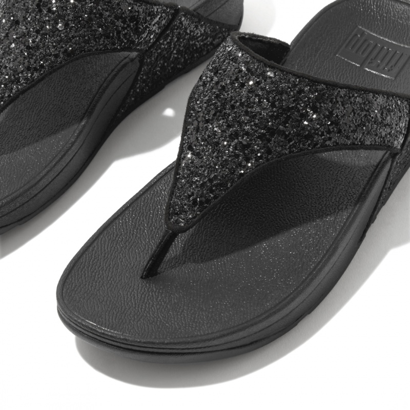 Black Fitflop Lulu Glitter Women's Toe-Post Sandals | MY-LCXGRU439