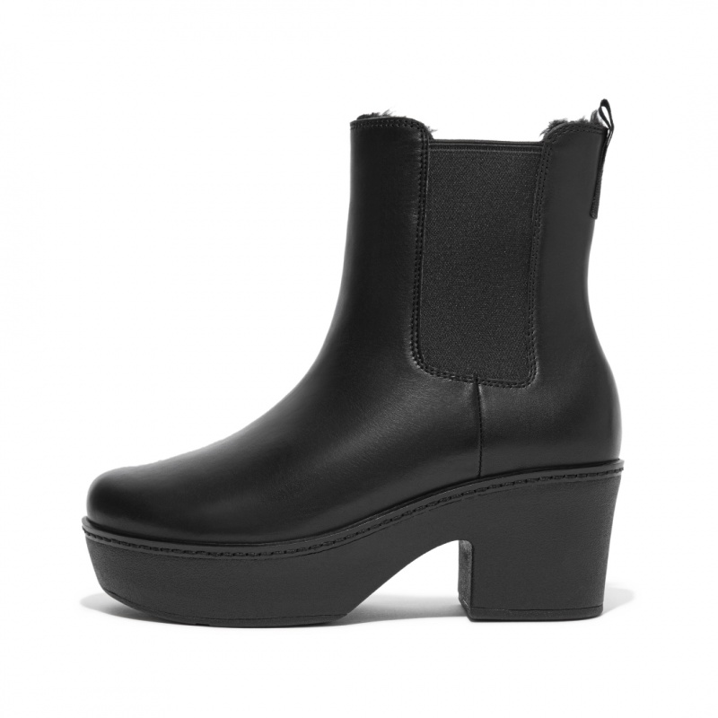 Black Fitflop Pilar Shearling Lined Platform Women\'s Chelsea Boots | MY-EULVKB592