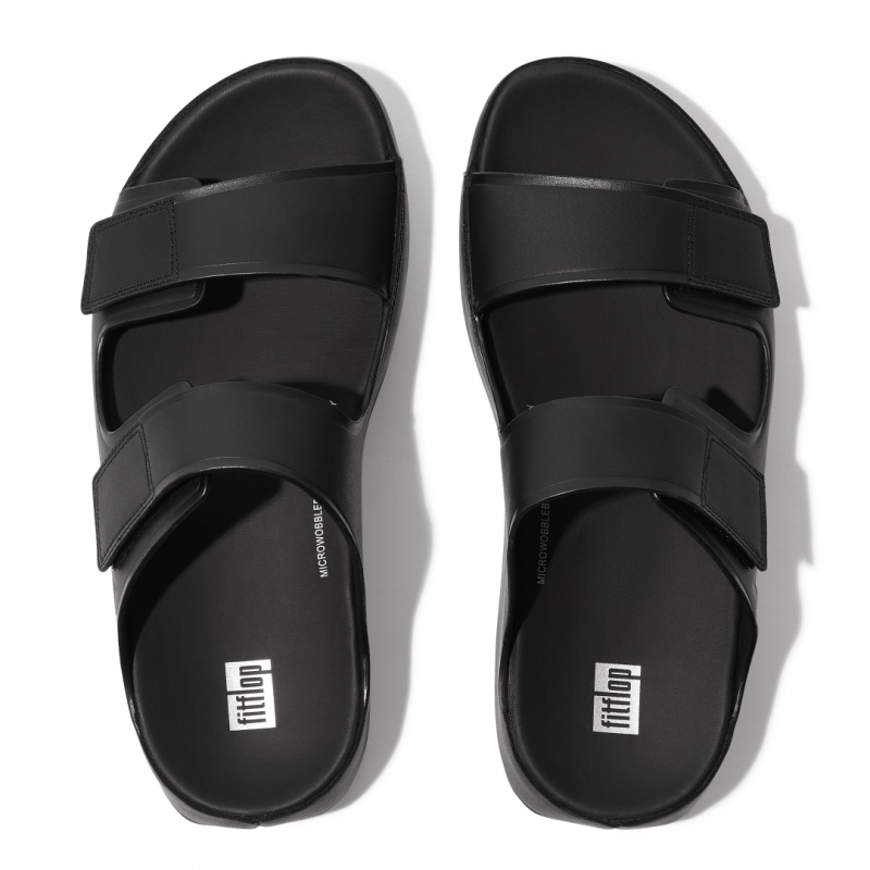 Black Fitflop Samel Adjustable Men's Slides | MY-NWYOJC052