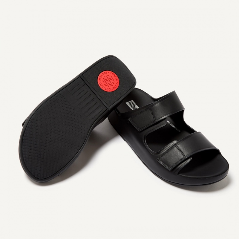 Black Fitflop Samel Adjustable Men's Slides | MY-NWYOJC052