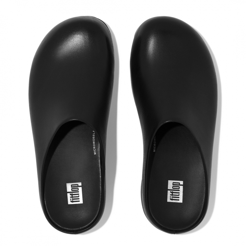 Black Fitflop Shuv Wipe Clean Women's Clogs | MY-TIBPVK284