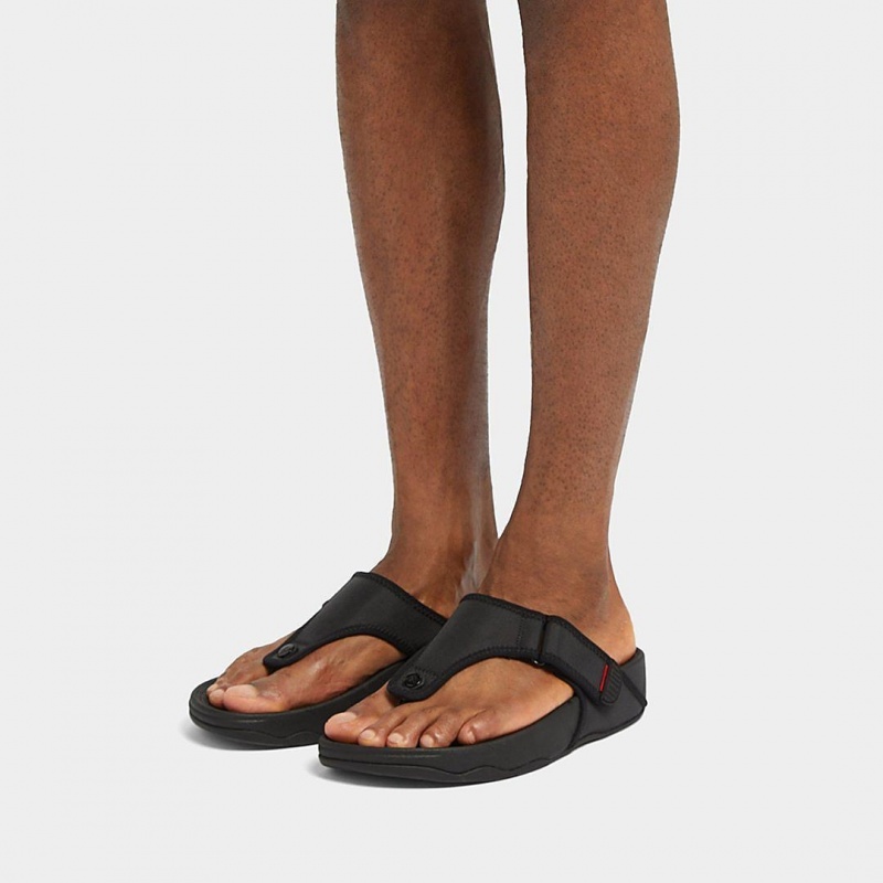 Black Fitflop Trakk Ii Polyester Faux Toe Men's Thongs | MY-GZJUOH543