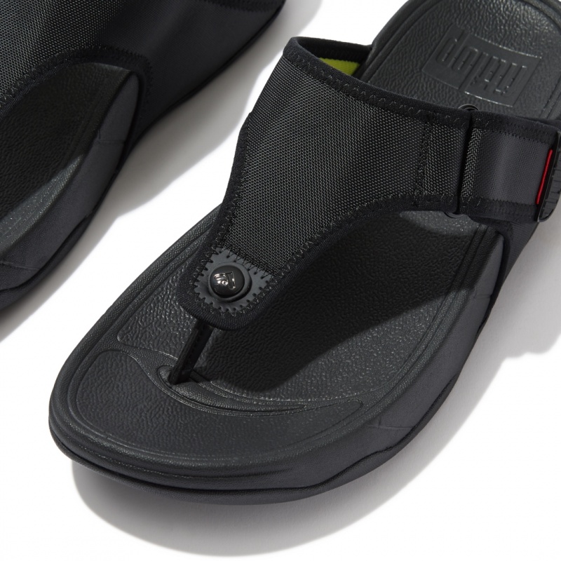 Black Fitflop Trakk Ii Polyester Faux Toe Men's Thongs | MY-GZJUOH543