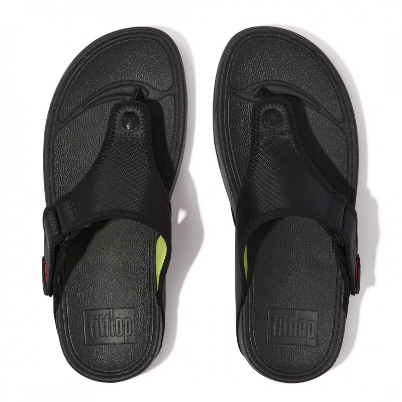 Black Fitflop Trakk Ii Polyester Faux Toe Men's Thongs | MY-GZJUOH543