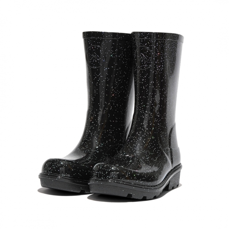 Black Fitflop Wonderwelly Natural Mix Welly Kids' Rubber Boots | MY-RLZKYV243