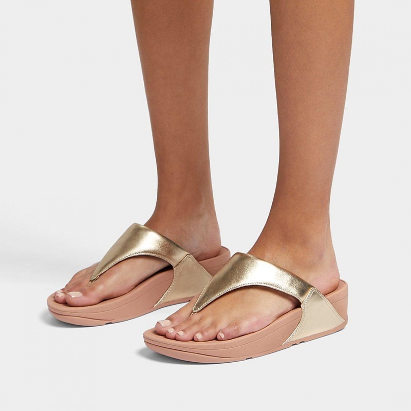 Gold Fitflop Lulu Leather Women's Toe-Post Sandals | MY-HDBMWR386