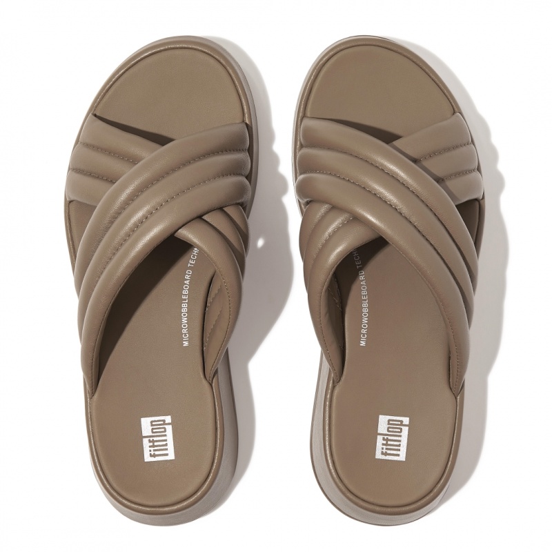 Grey Beige Fitflop F-Mode Slides Women's Slides | MY-ESNYCB640