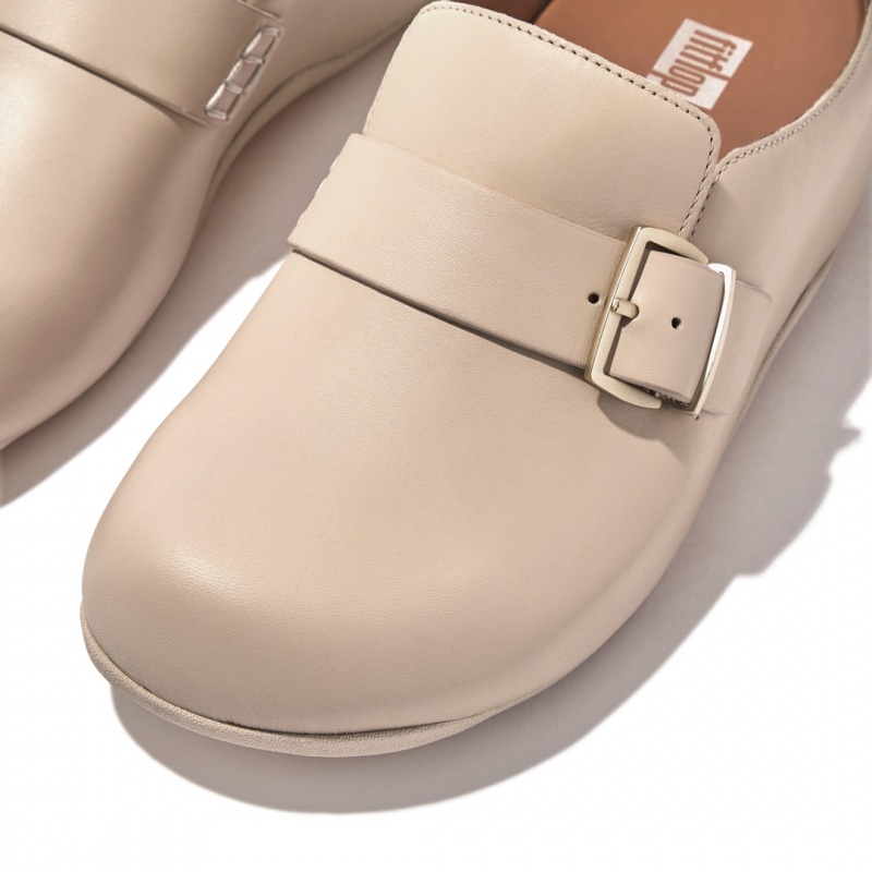 Grey Beige Fitflop Shuv Buckle Strap Women's Clogs | MY-FJZHAQ125