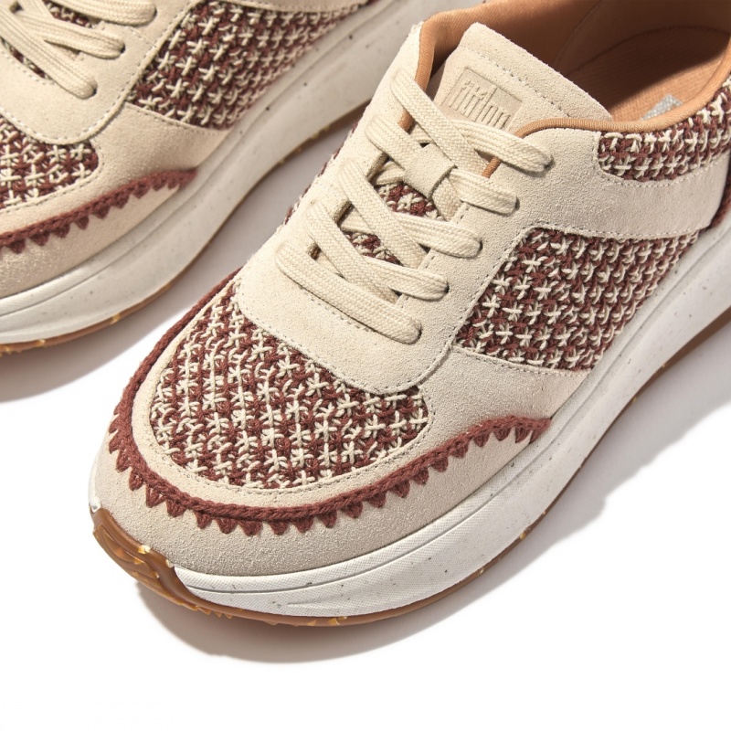 Grey Brown Fitflop F-Mode Crochet Knit Polyester Women's Sneakers | MY-TVHYNP790