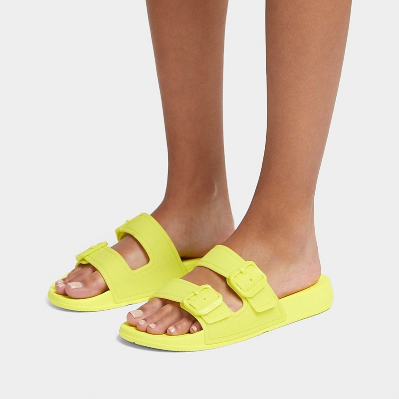 Light Green Fitflop Iqushion Rubber Tpu Slides Women's Slides | MY-ETQDFK950