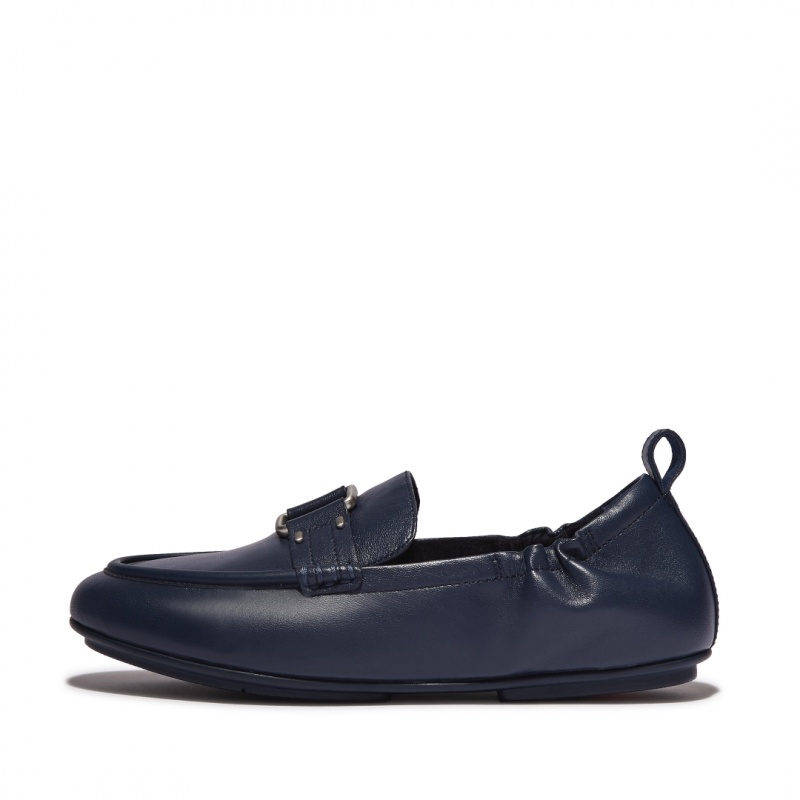 Navy Fitflop Allegro Stud Buckle Women\'s Loafers | MY-VJSRKY209