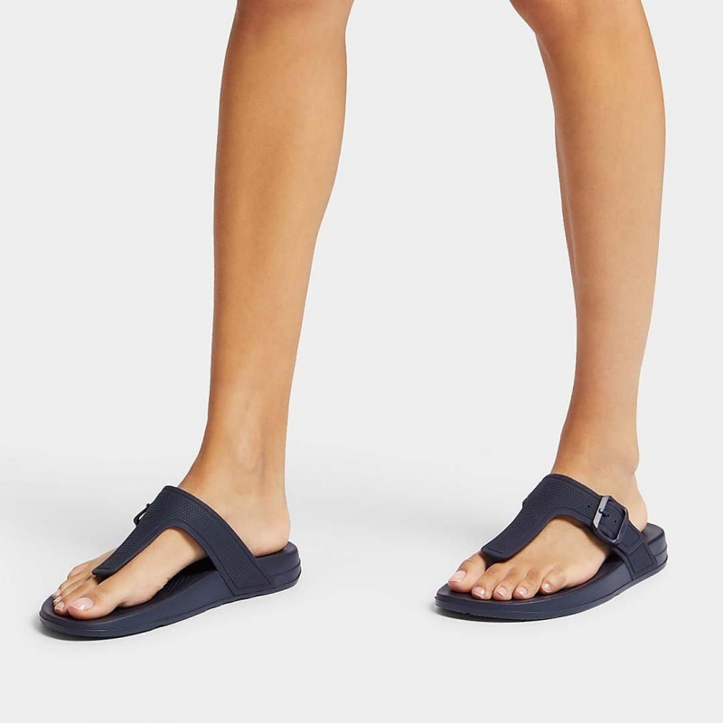 Navy Fitflop Iqushion Adjustable Buckle Women's Flip Flops | MY-RVBTLH573