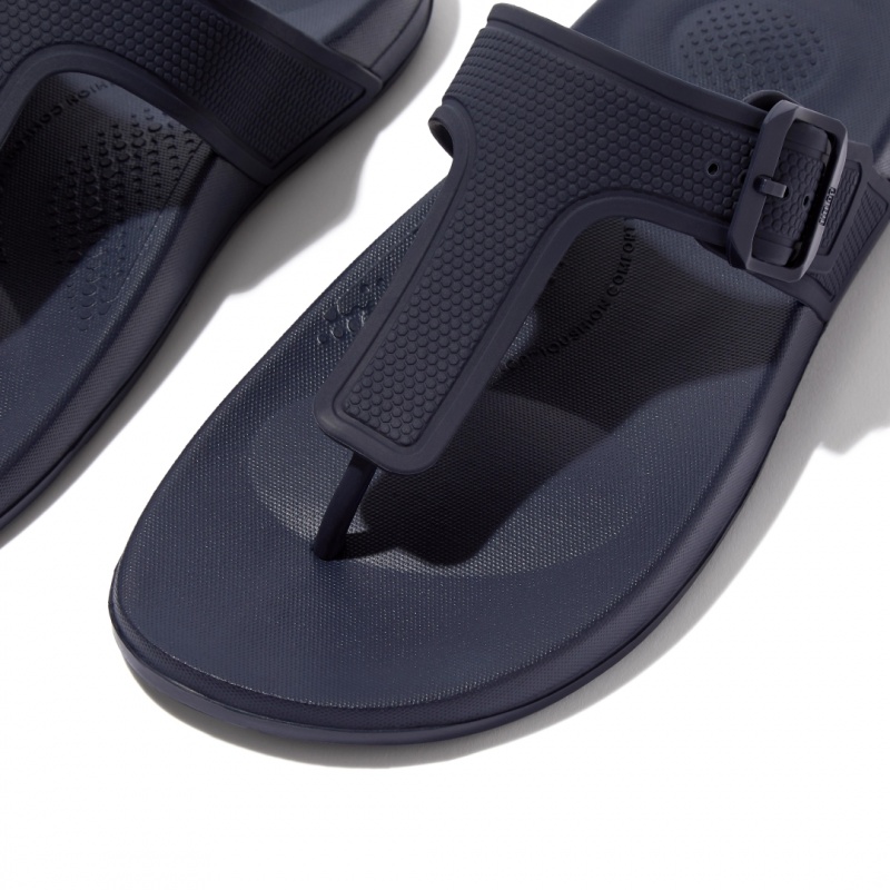 Navy Fitflop Iqushion Adjustable Buckle Women's Flip Flops | MY-RVBTLH573