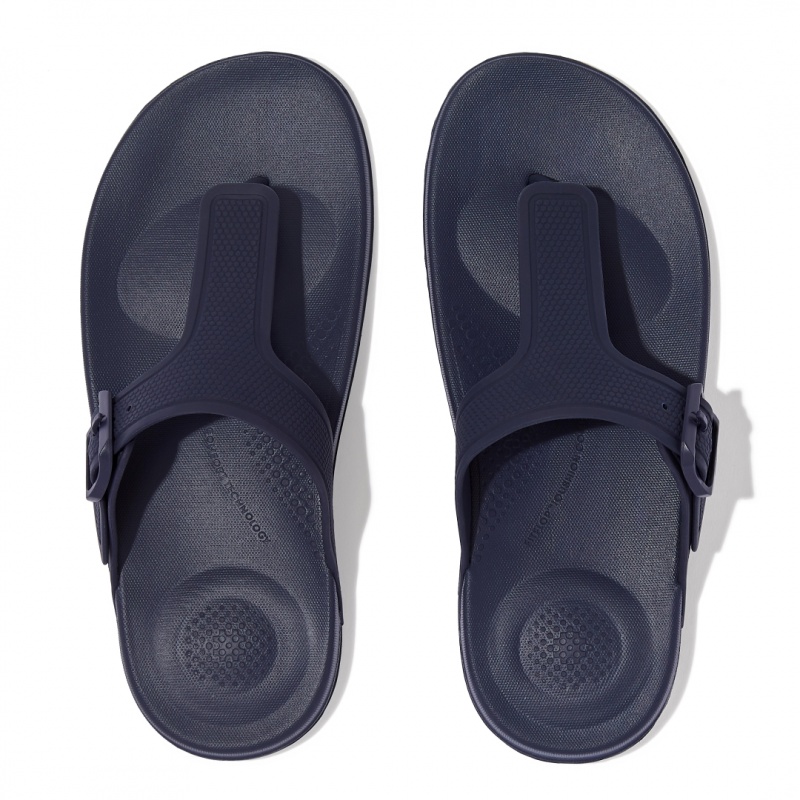 Navy Fitflop Iqushion Adjustable Buckle Women's Flip Flops | MY-RVBTLH573